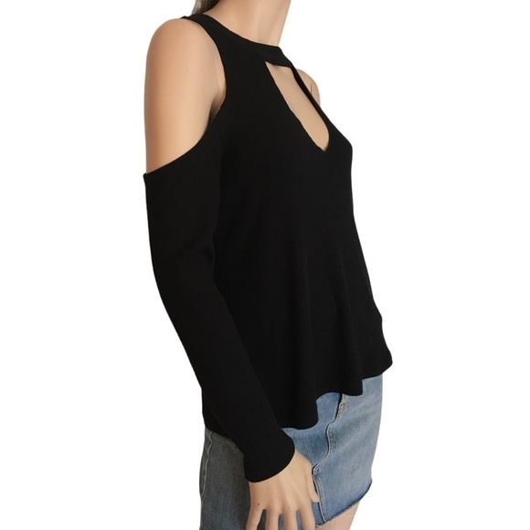 Revolve LNA Cold Shoulder Sweater Top Tunic Modal Blend Choker V-Neck - Picture 5 of 12